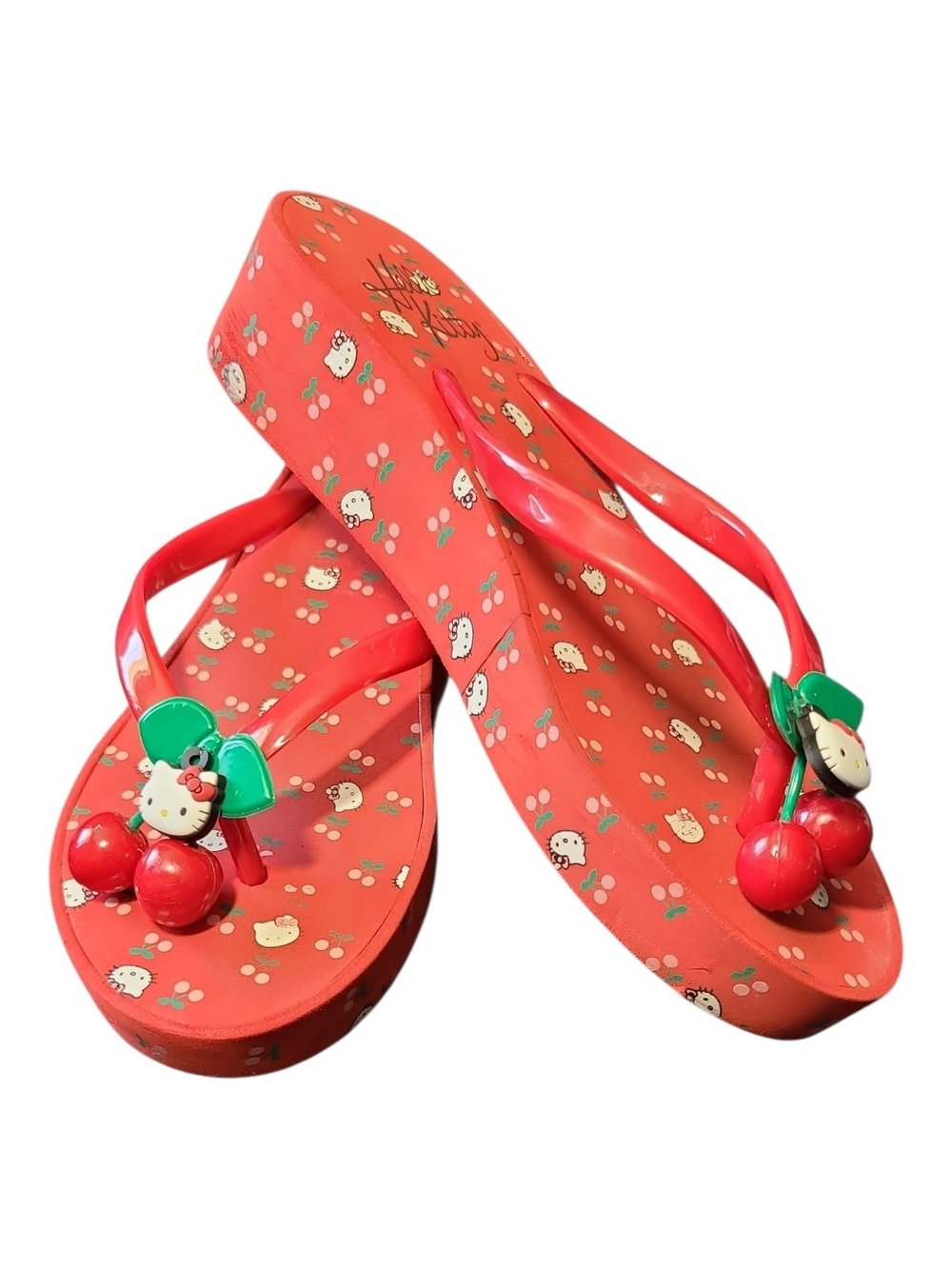 Hello Kitty Cherry Platform Flip Flops SZ6 SanrioCore Kawaii Harajuku Coquette
